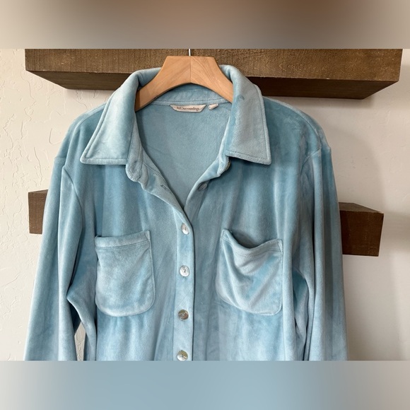 Soft Surroundings|Soft teddy button down shirt jacket (shacket) in blue•••Size L - Picture 6 of 15